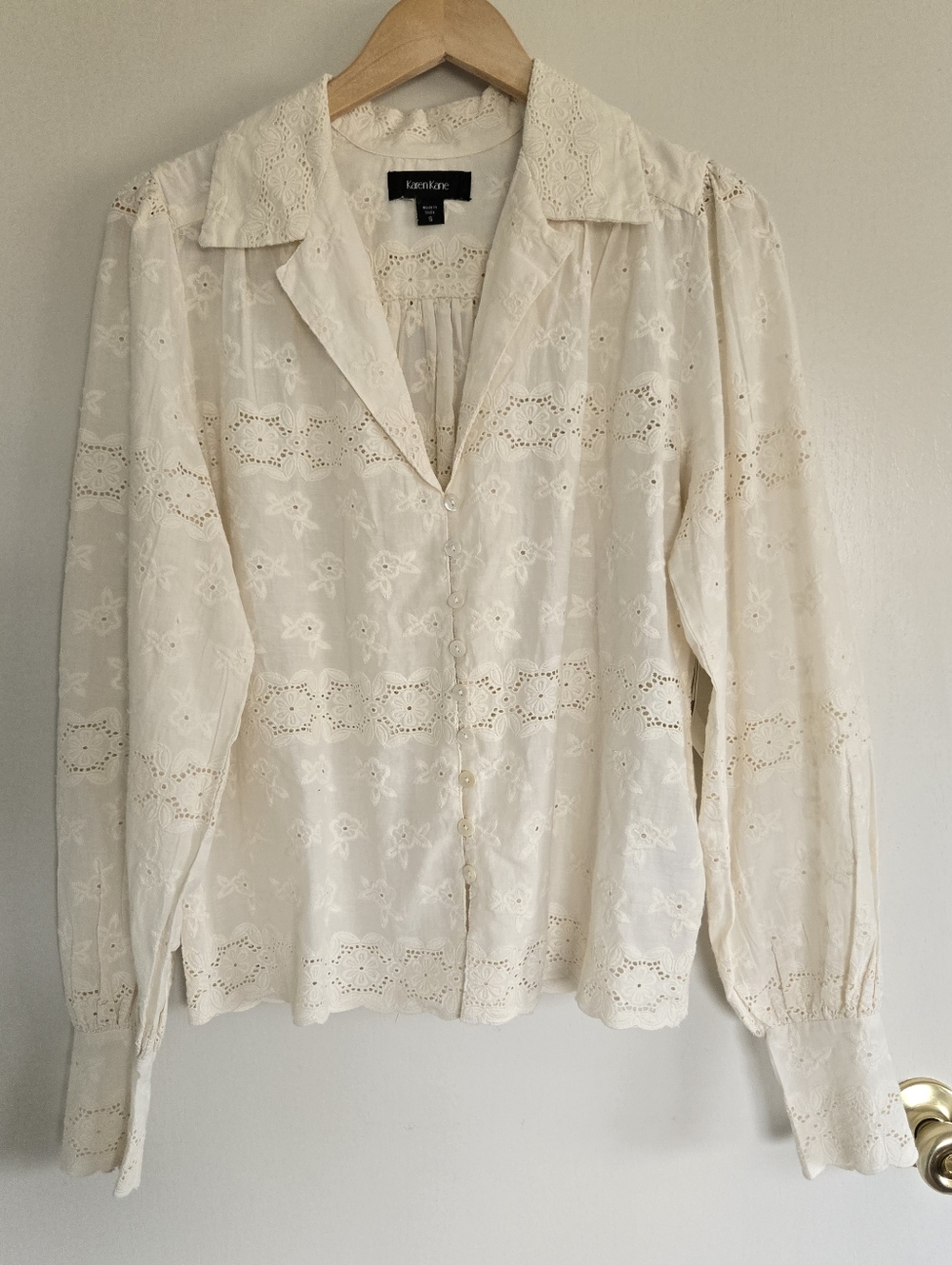 Karen Kane Cream Eyelet Button-Front Blouse Women's S